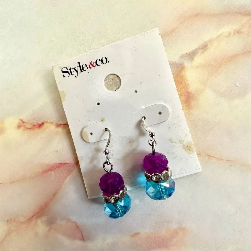 Style & Co pink and blue beaded drop earrings